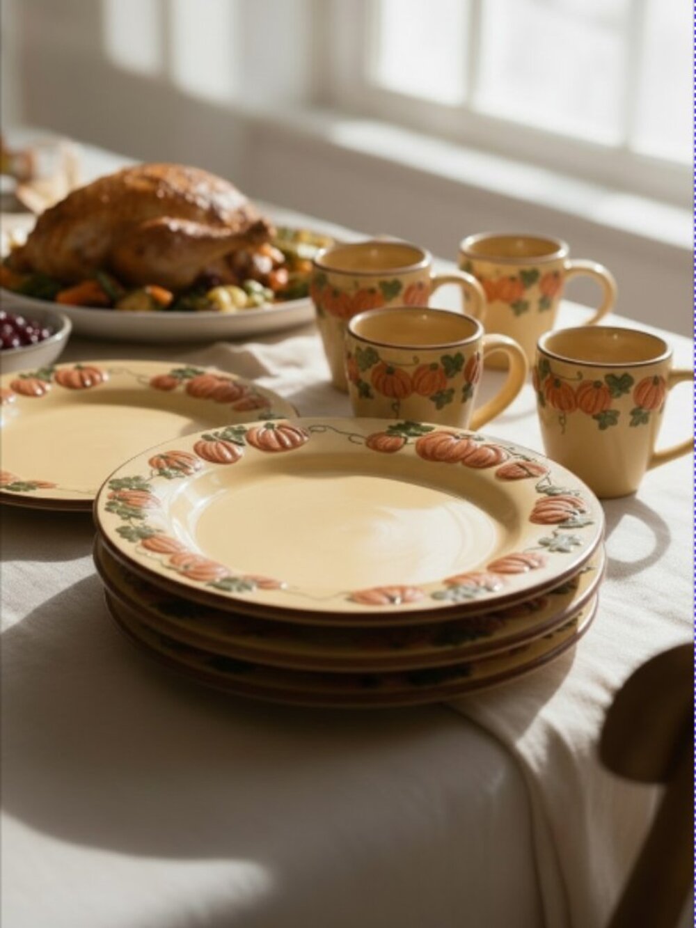 KOHL'S -- Thanksgiving Dishes, Set of FOUR, Pumpkins, Yellow/Orange, Never Used